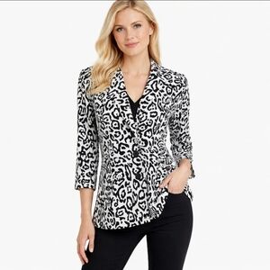 Linea Animal Print Cotton Blazer Jacket 3/4 Sleeve XL Safari Chic